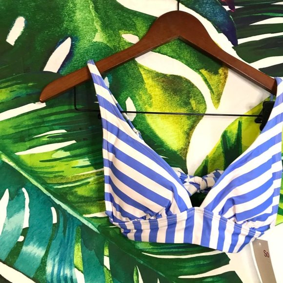 Nwt $26 SO Juniors Medium White Purple Blue Striped Tropical Bikini Swim Top - Picture 4 of 6